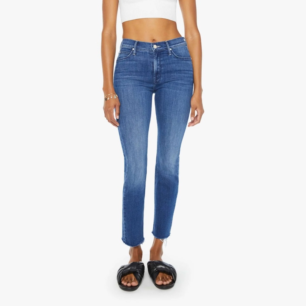 MOTHER Mid Rise Dazzler Ankle Fray Skinny Jeans